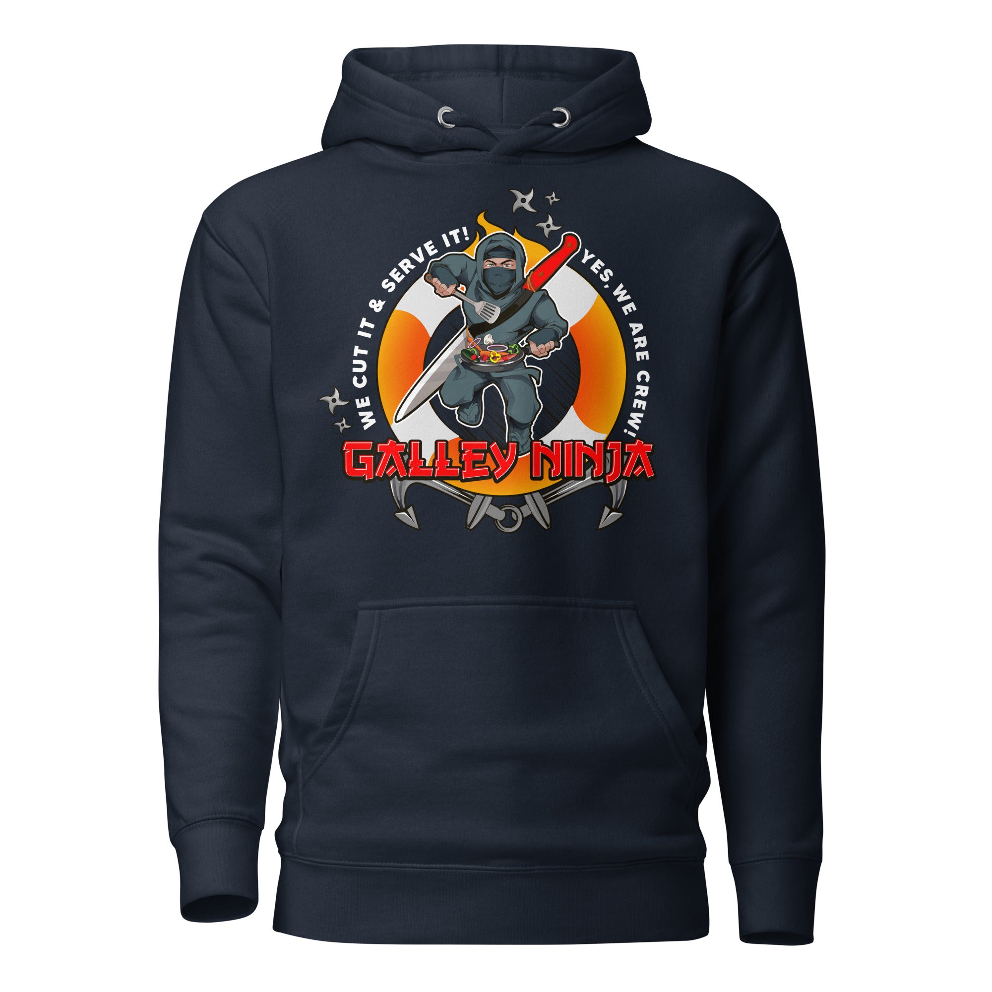 Offshore Galley Department Crew Hoodie by 7SHORT1LONG® featuring a navy blue crewneck with department logo embroidery.