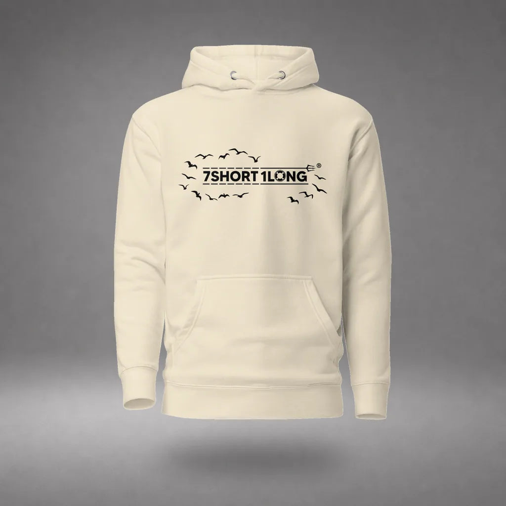 Open Ocean Maritime Hoodie in Bone, front view, floating over a gray studio floor.