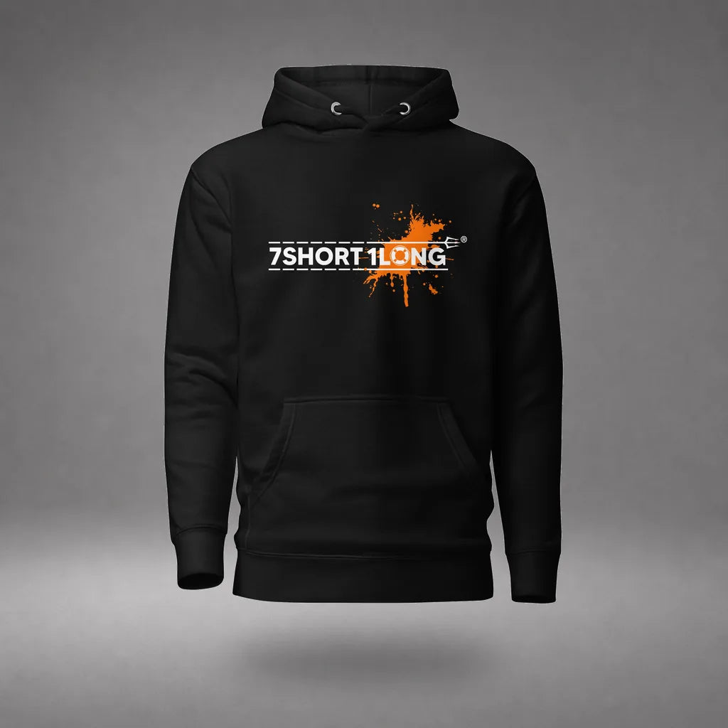 Safety at Sea Splash Graphic Hoodie in Black, front view, floating over a gray studio floor.
