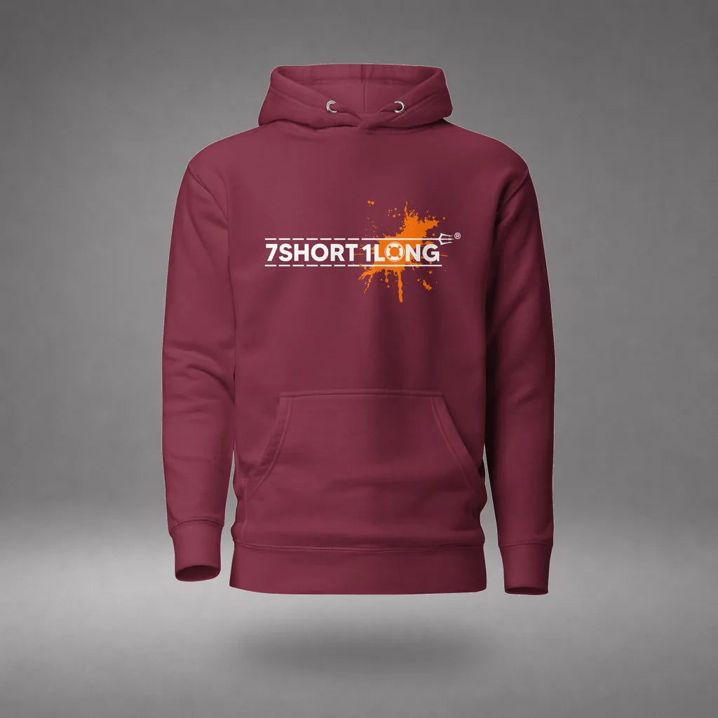 Safety at Sea Splash Graphic Hoodie in Maroon, front view, floating over a gray studio floor.