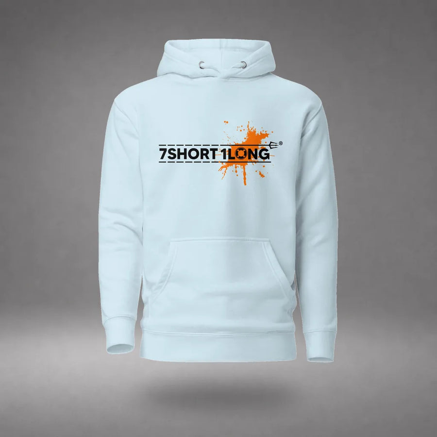 Safety at Sea Splash Graphic Hoodie in Sky Blue, featured product view, floating over a gray studio floor.