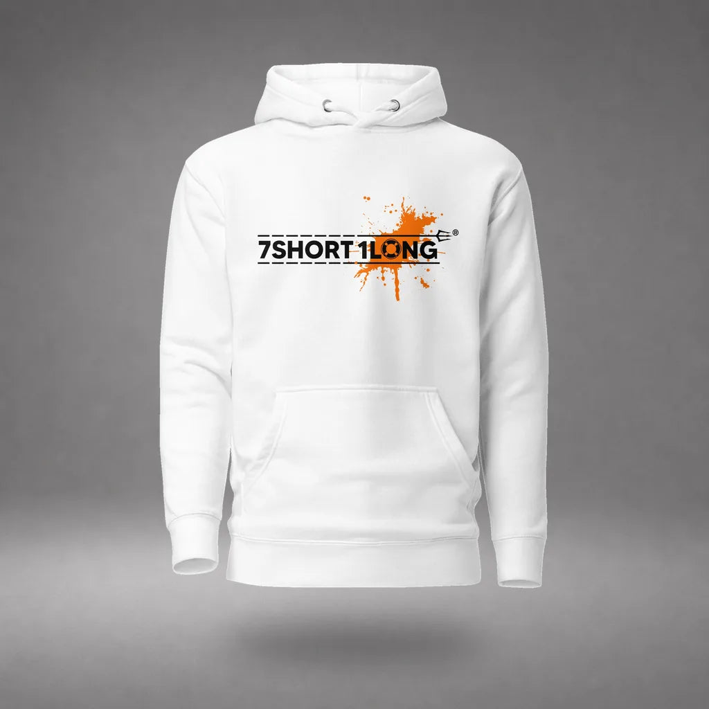 Safety at Sea Splash Graphic Hoodie in White, front view, floating over a gray studio floor.