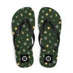7SHORT1LONG® cruise ship nautical flip flops with ocean pattern and safety symbols, featuring liferaft design on the straps.