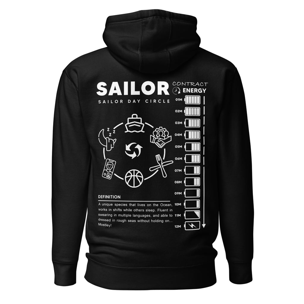 Seafarer Daily Life Hoodie by 7SHORT1LONG® featuring a comfortable navy blue sailor-inspired hoodie with nautical design details.