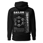 Seafarer Daily Life Hoodie by 7SHORT1LONG® featuring a comfortable navy blue sailor-inspired hoodie with nautical design details.