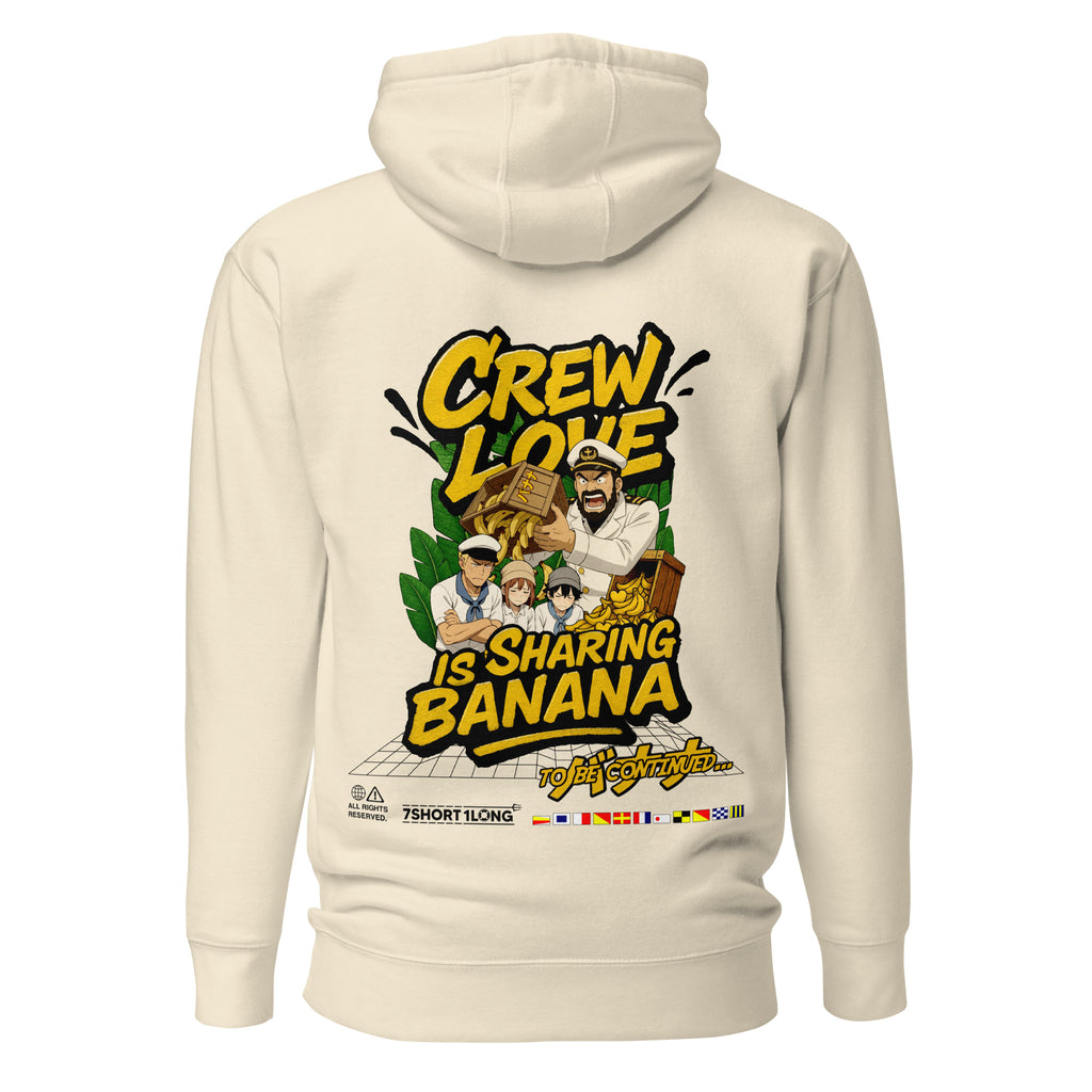 7SHORT1LONG® Crew Humor Hoodie featuring a playful sailor joke design with a banana graphic and casual crew style.