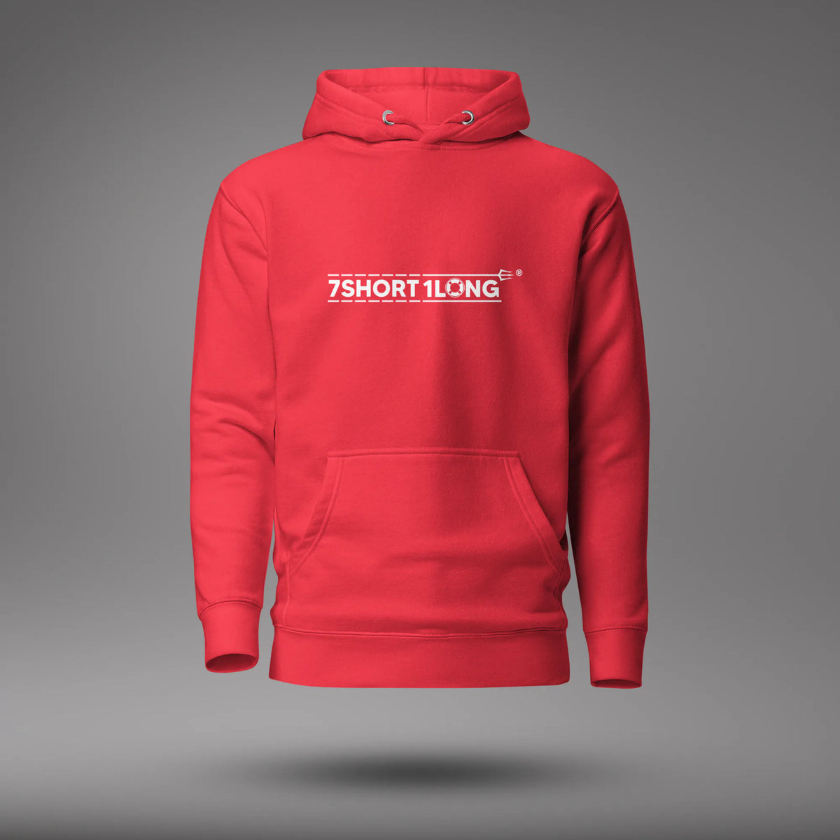 Team Red Seafarer Daily Life Hoodie, front view with 7SHORT1LONG chest logo, floating on a gray studio background.