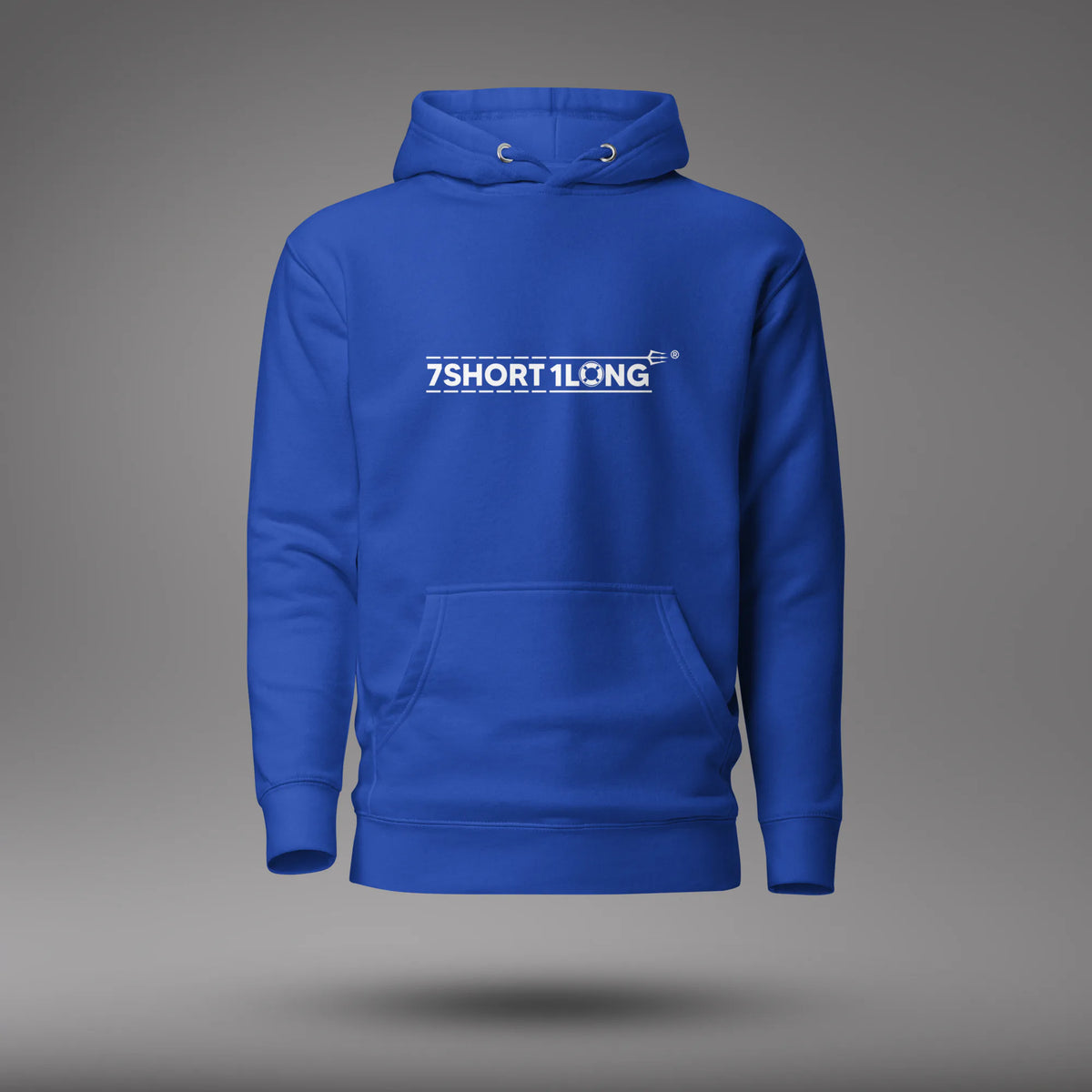 Team Royal Seafarer Daily Life Hoodie, front view with 7SHORT1LONG chest logo, floating on a gray studio background.