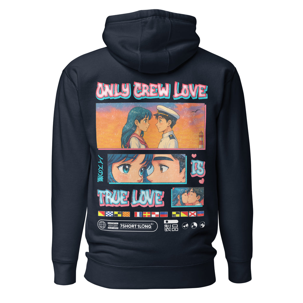 Seafarer Anime Crew Love Is True Love hoodie by 7SHORT1LONG® featuring a stylish design with anime-inspired graphics and a cozy fit.
