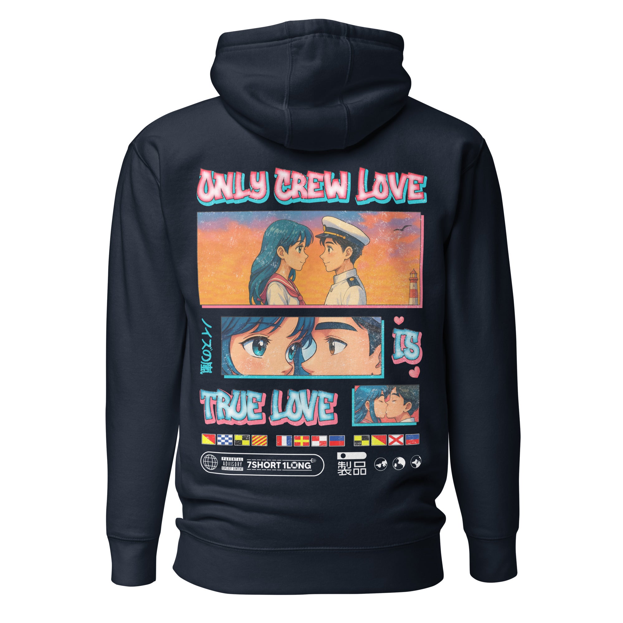 Seafarer Anime Crew Love Is True Love hoodie by 7SHORT1LONG® featuring a stylish design with anime-inspired graphics and a cozy fit.