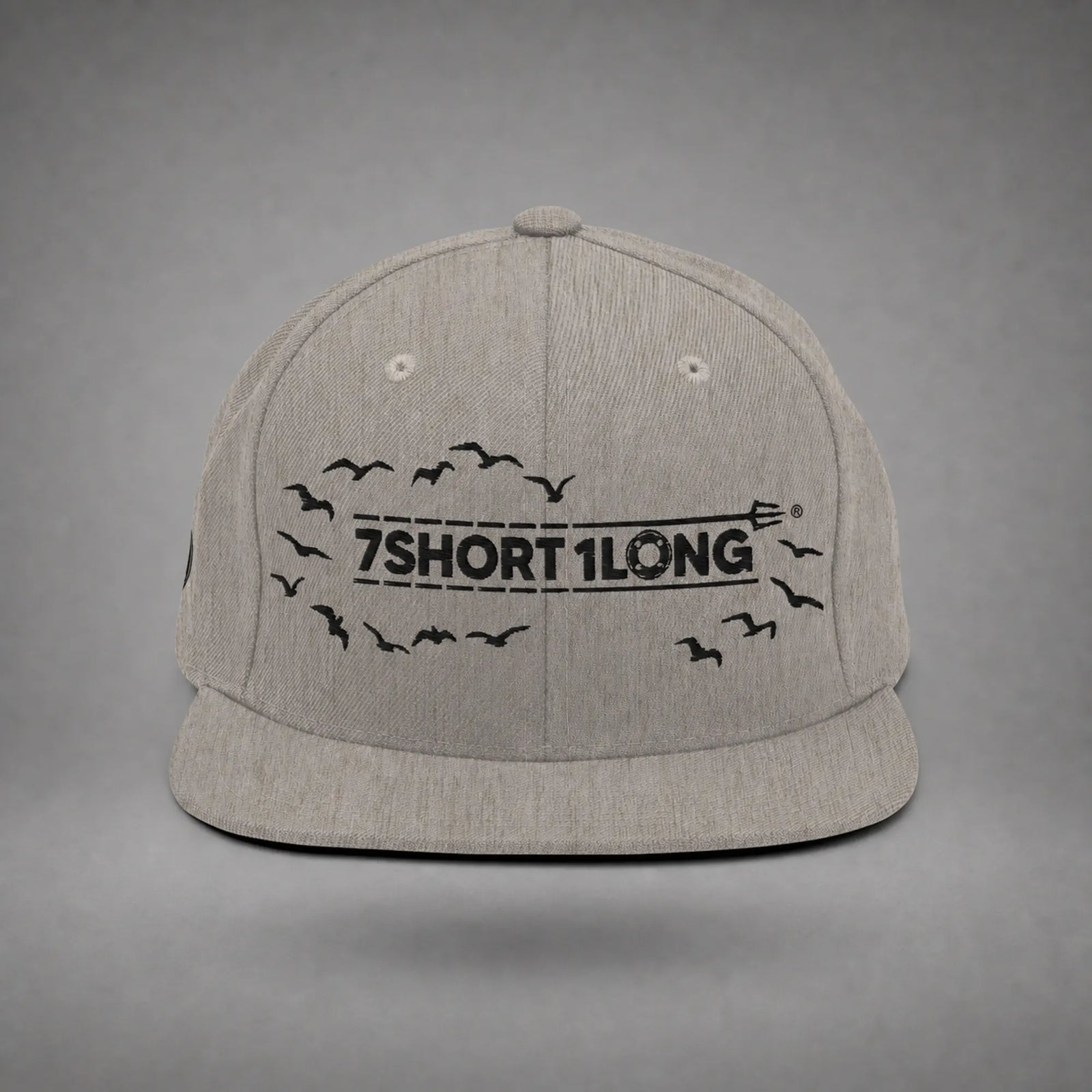 Heather Grey Seagulls snapback cap shown from the front in a gray floating studio.