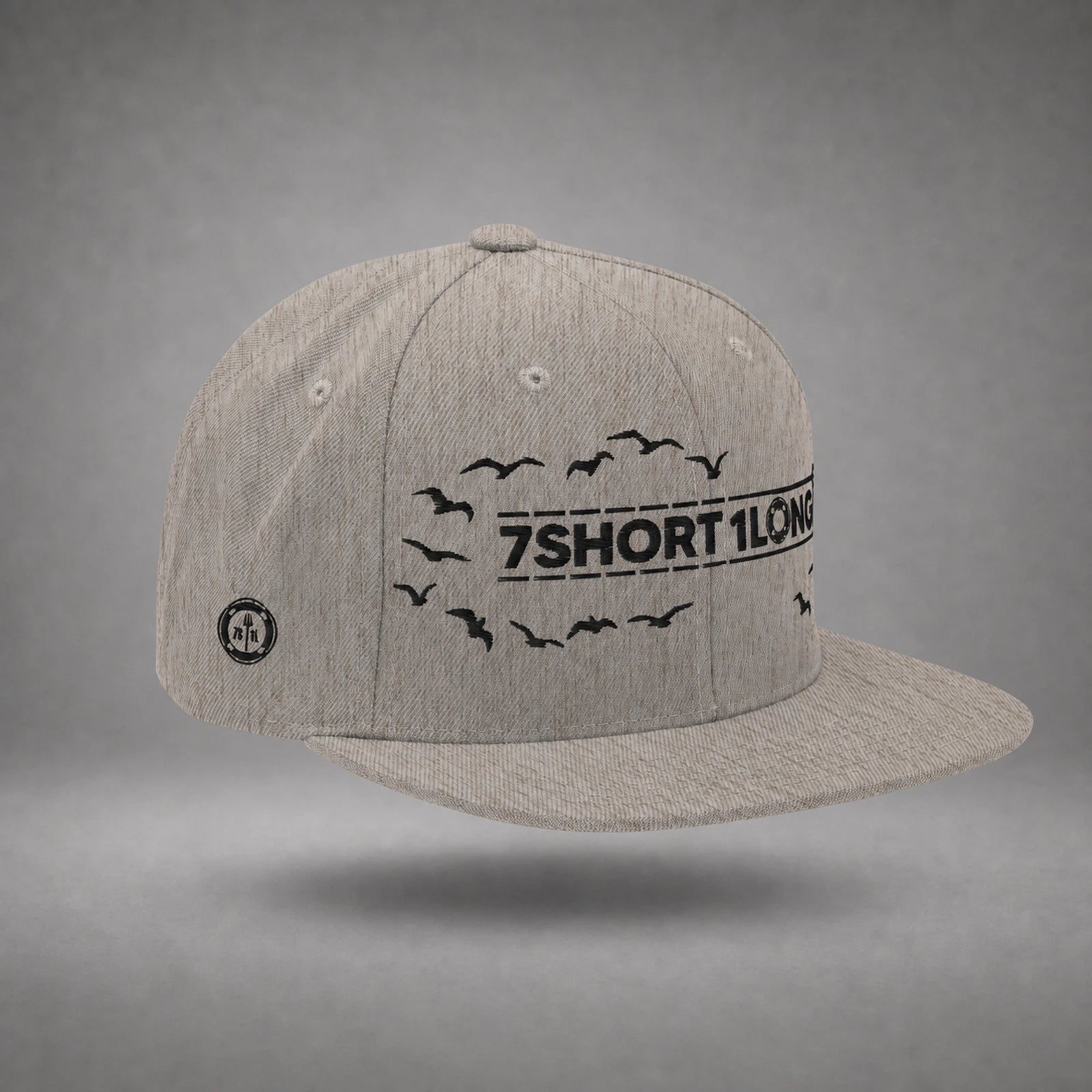 Heather Grey Seagulls snapback cap shown from the left side in a gray floating studio.