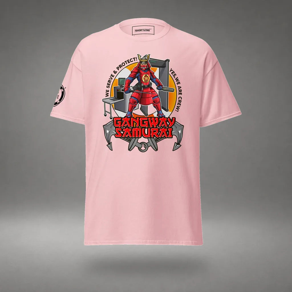 Ship Security Department T-Shirt in Light Pink, featured product view, floating over a gray studio floor.