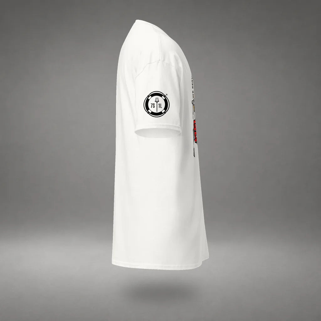 Ship Security Department T-Shirt in White, right side view, floating over a gray studio floor.