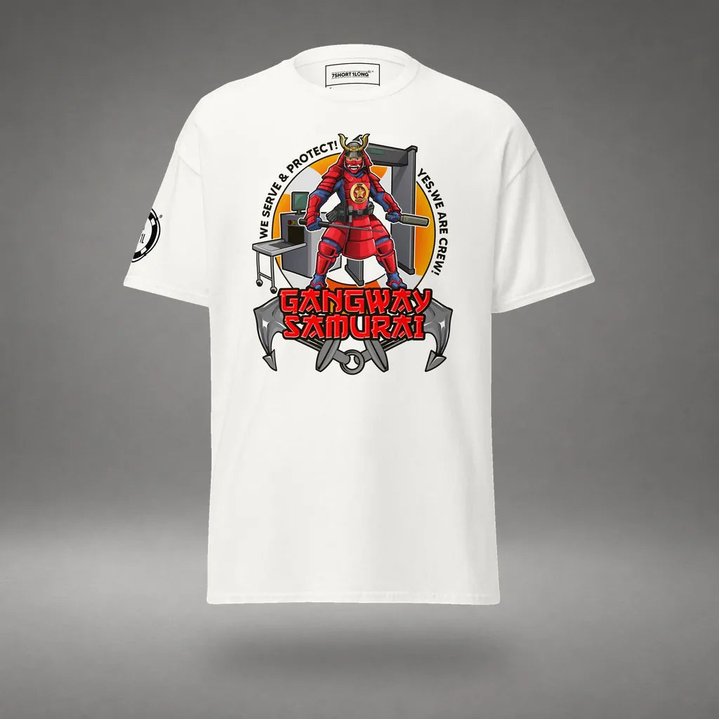Ship Security Department T-Shirt in White, featured product view, floating over a gray studio floor.