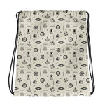 Drawstring bag with nautical pattern on a beige background