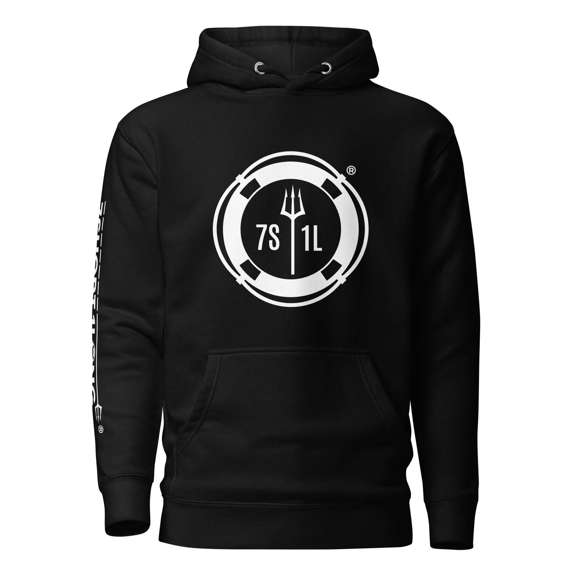 7SHORT1LONG® Sign On Sign Off Crew Hoodie with life ring graphic, showcasing casual style and comfortable fit.