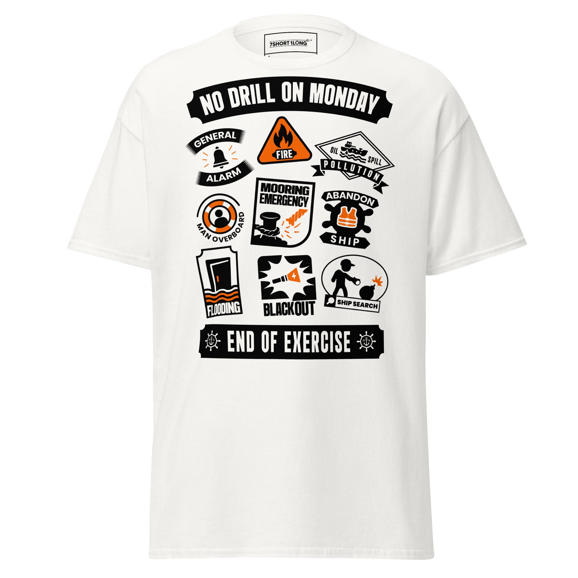 t-shirt maritime safety drills fire mob blackout flooding crew tee
