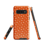Samsung Tough case with maritime symbols like anchor, lifering and 7 short 1 long symbol orange color