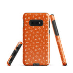Samsung Tough case with maritime symbols like anchor, lifering and 7 short 1 long symbol orange color