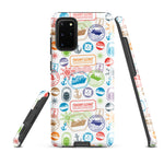 Samsung case with passport stamps from world cruise on white background