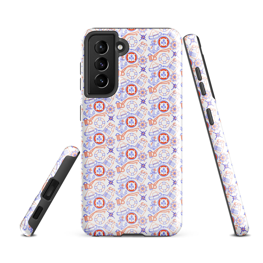 Maritime duty-themed Samsung Galaxy S21 FE Coast Guard case by 7SHORT1LONG® with a glossy, protective tough case design.