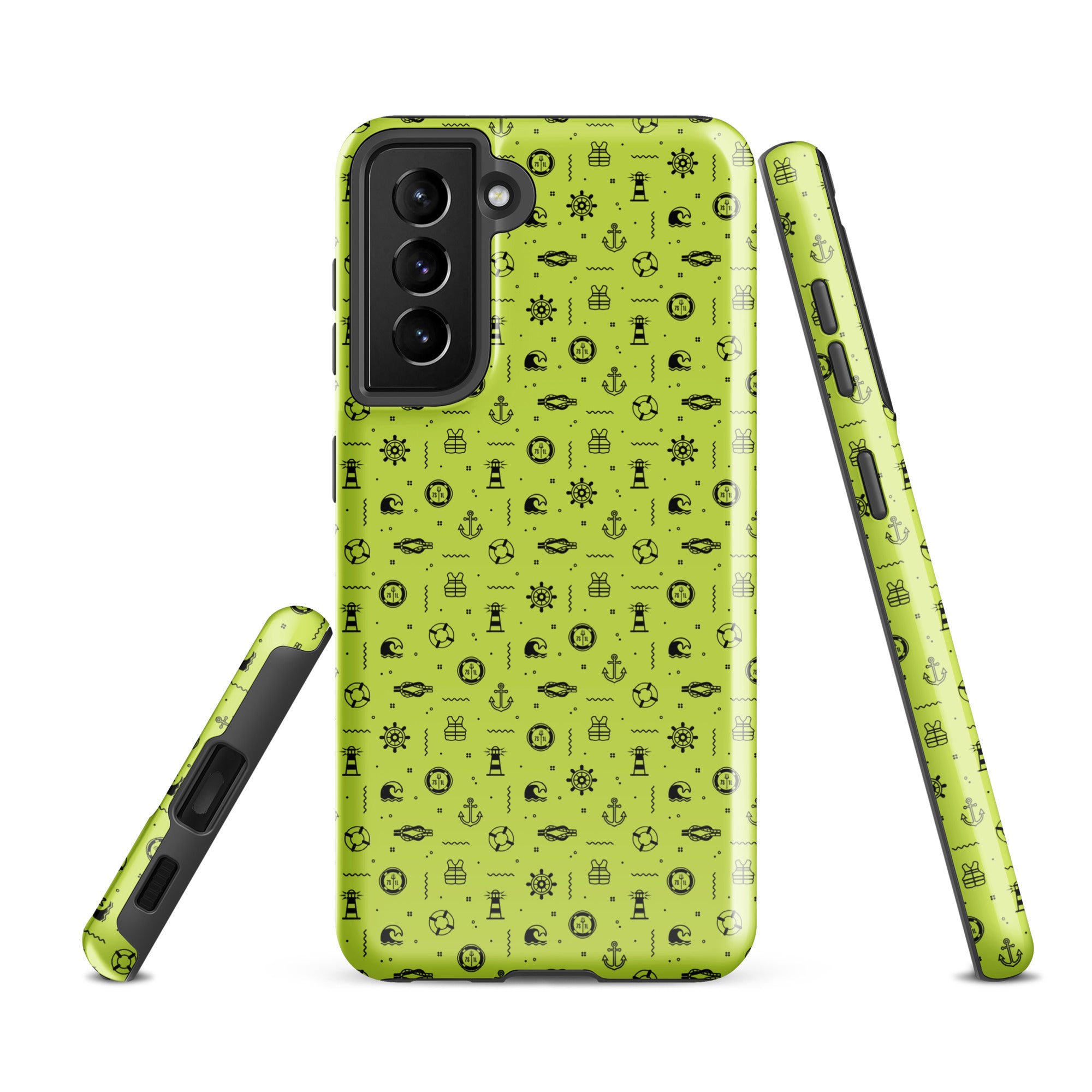 Tropical Nautical Samsung Galaxy S21 FE case by 7SHORT1LONG® with a glossy, tough cruise-themed design for durable protection.