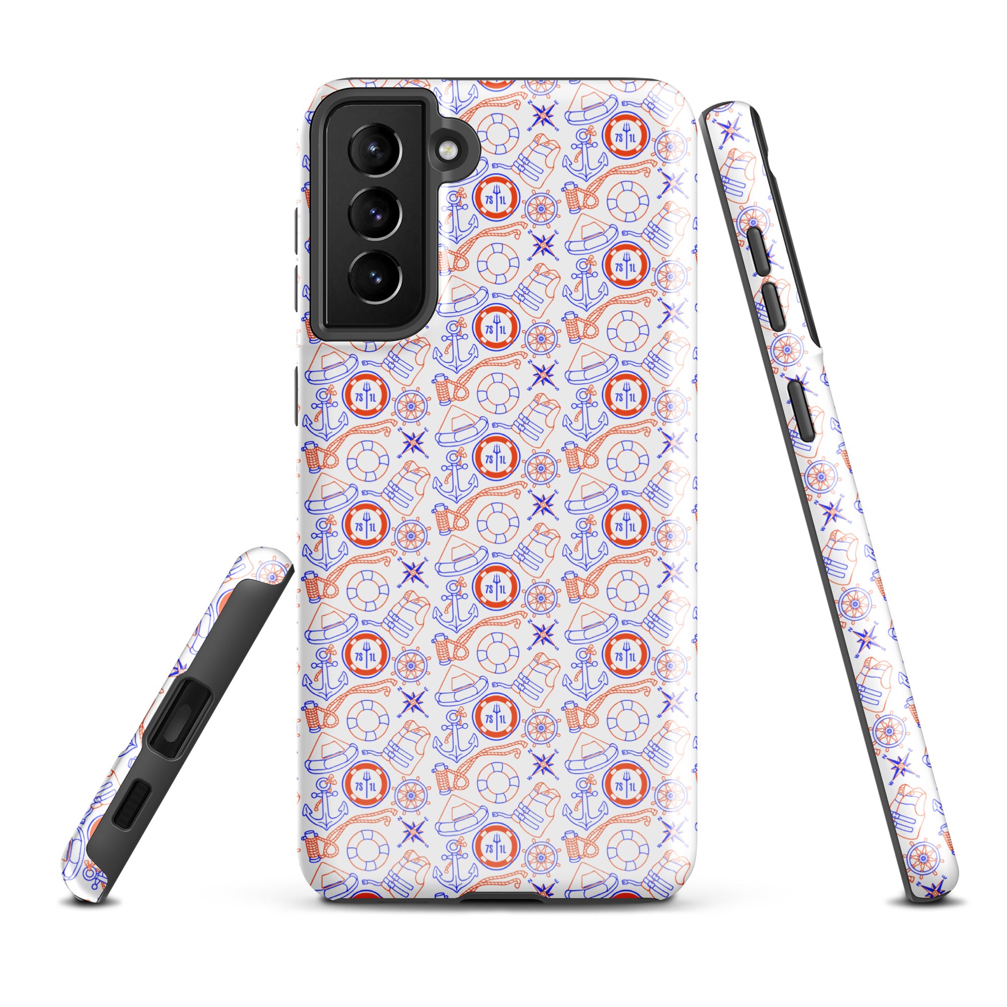 Samsung Galaxy S21 Plus case with maritime duty Coast Guard design by 7SHORT1LONG®, glossy tough protective cover.