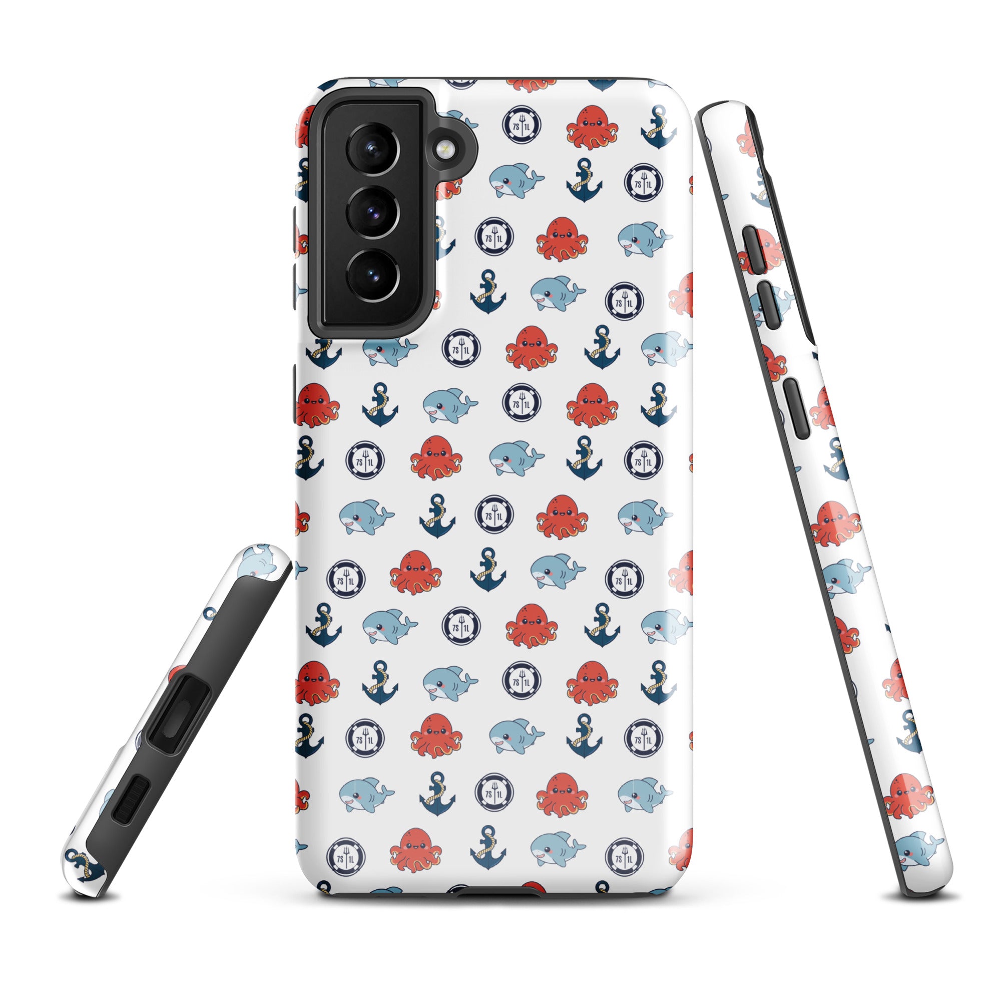 Cute Ocean Party Samsung Galaxy S21 Plus case by 7SHORT1LONG® featuring a glossy marine-themed design with playful ocean creatures.