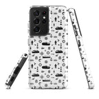 Samsung Galaxy S21 Ultra container ship cargo design tough case by 7SHORT1LONG® with glossy finish and detailed cargo ship image.