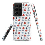 Cute ocean party Samsung Galaxy S21 Ultra case by 7SHORT1LONG® with a glossy marine-themed design and durable tough case.