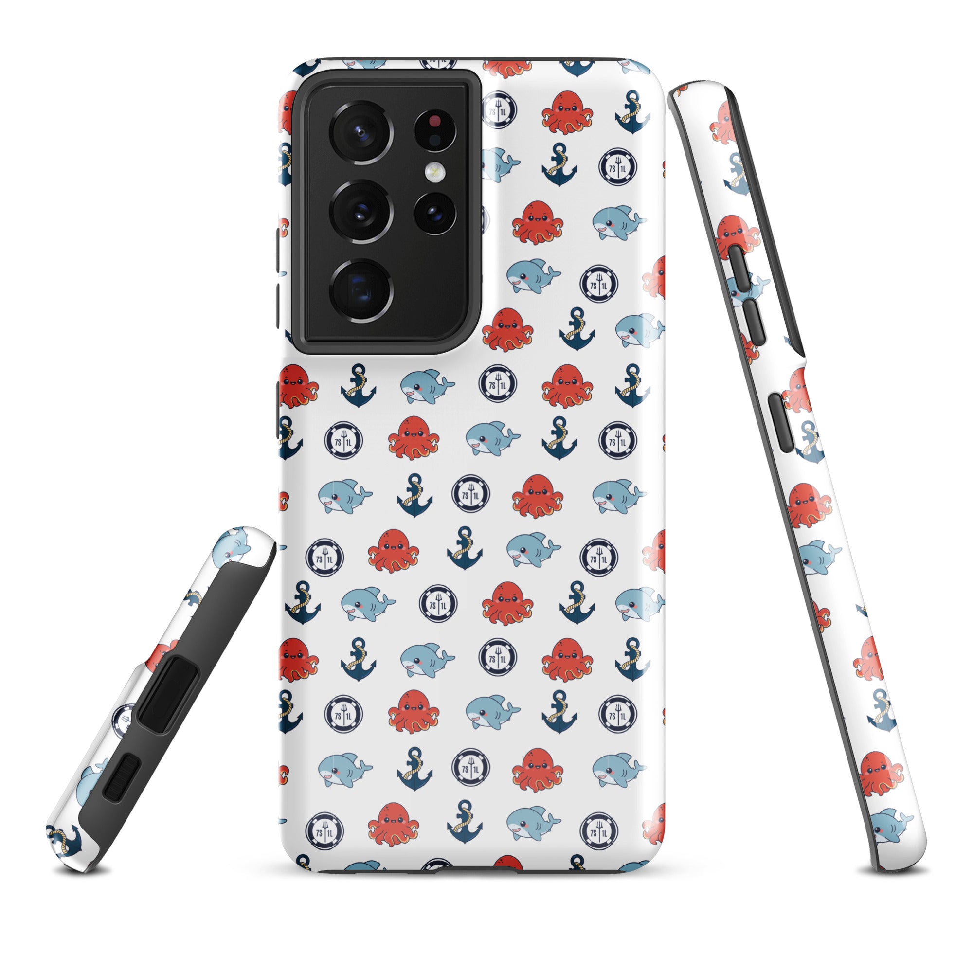 Cute ocean party Samsung Galaxy S21 Ultra case by 7SHORT1LONG® with a glossy marine-themed design and durable tough case.