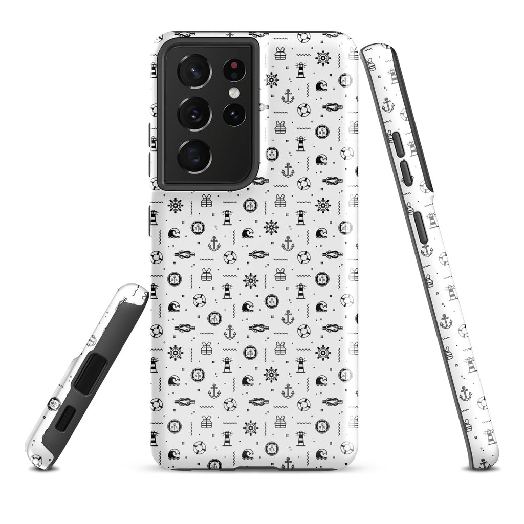 Phone case with black pattern on white background
