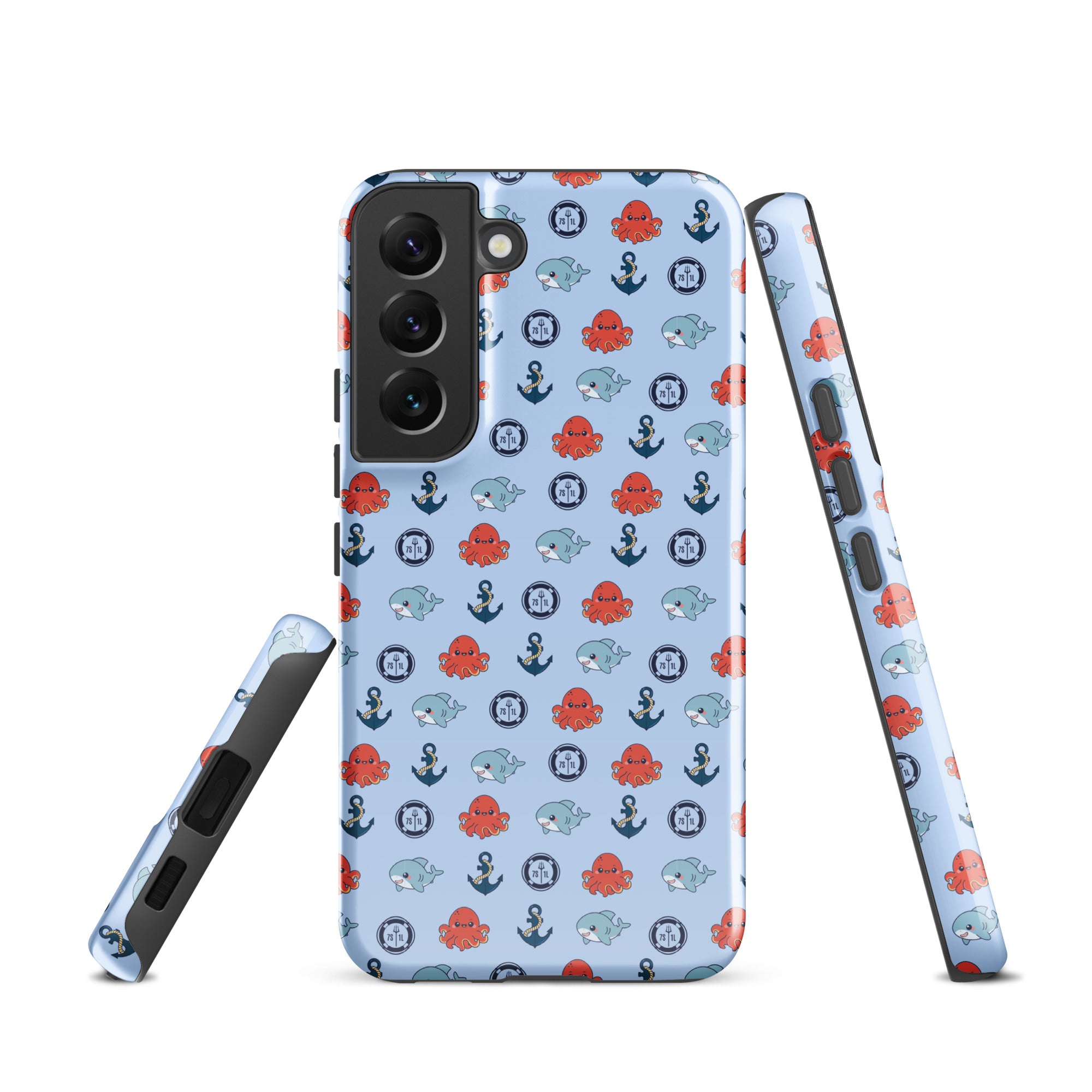 Cute ocean-themed Baby Octopus Samsung Galaxy S22 tough case by 7SHORT1LONG® with glossy finish and colorful octopus design.