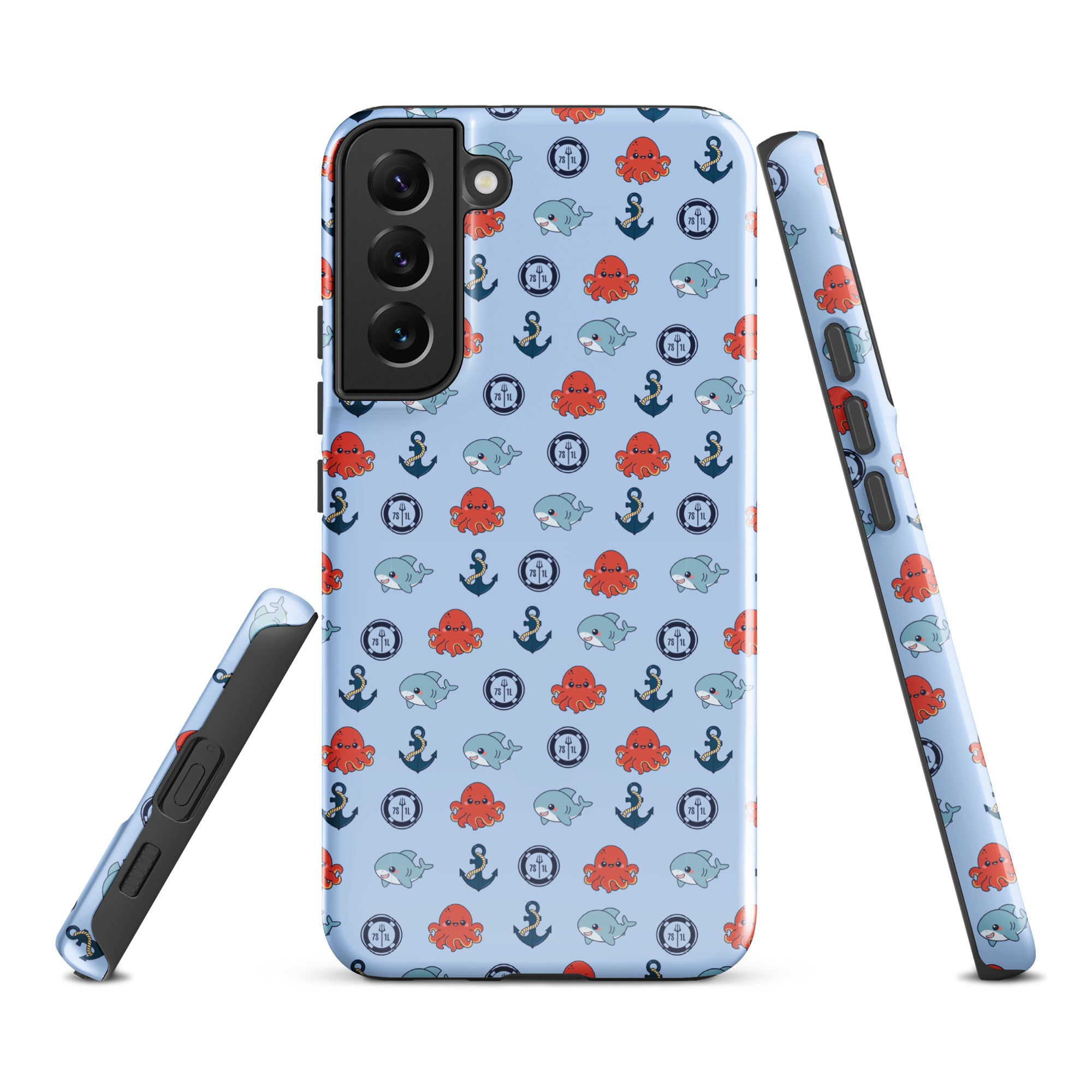Cute ocean-themed baby octopus Samsung Galaxy S22 Plus case by 7SHORT1LONG® with glossy finish and durable tough case design.