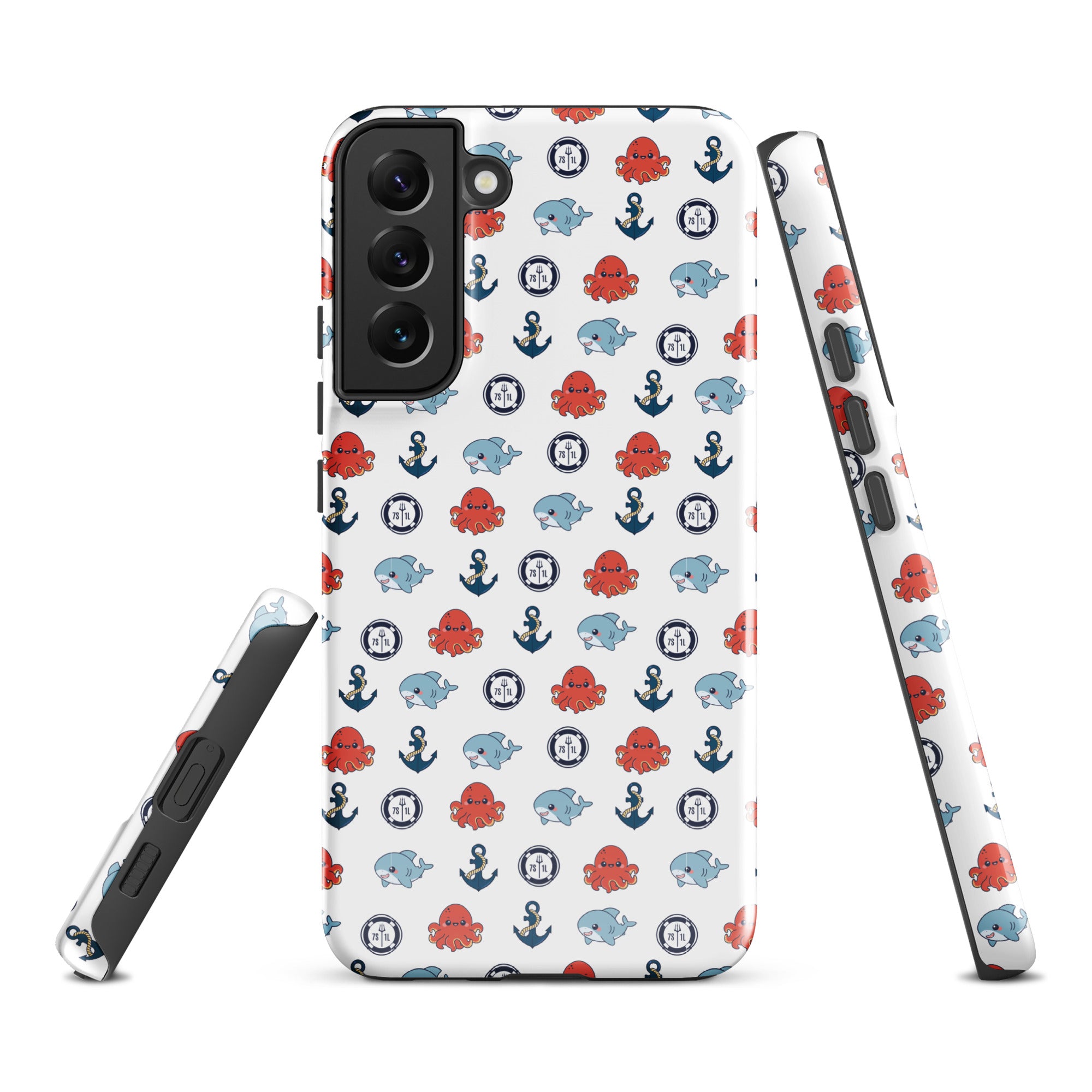 Cute ocean-themed Samsung Galaxy S22 Plus case by 7SHORT1LONG® with a glossy marine design and durable tough exterior.