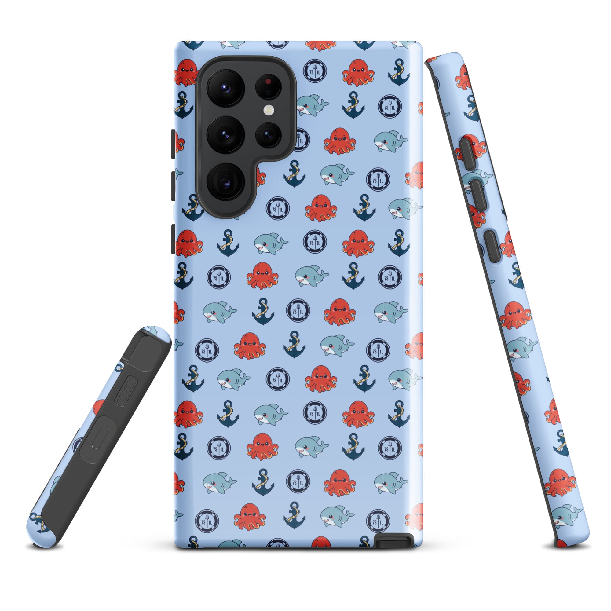 Cute baby octopus Samsung Galaxy S22 Ultra case by 7SHORT1LONG® with a glossy ocean-themed design and tough protective exterior.