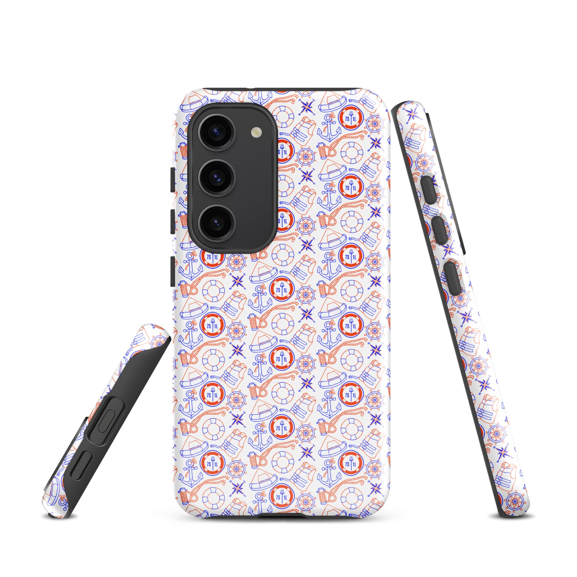 Maritime duty design Samsung Galaxy S23 case by 7SHORT1LONG®, glossy tough case with Coast Guard theme.