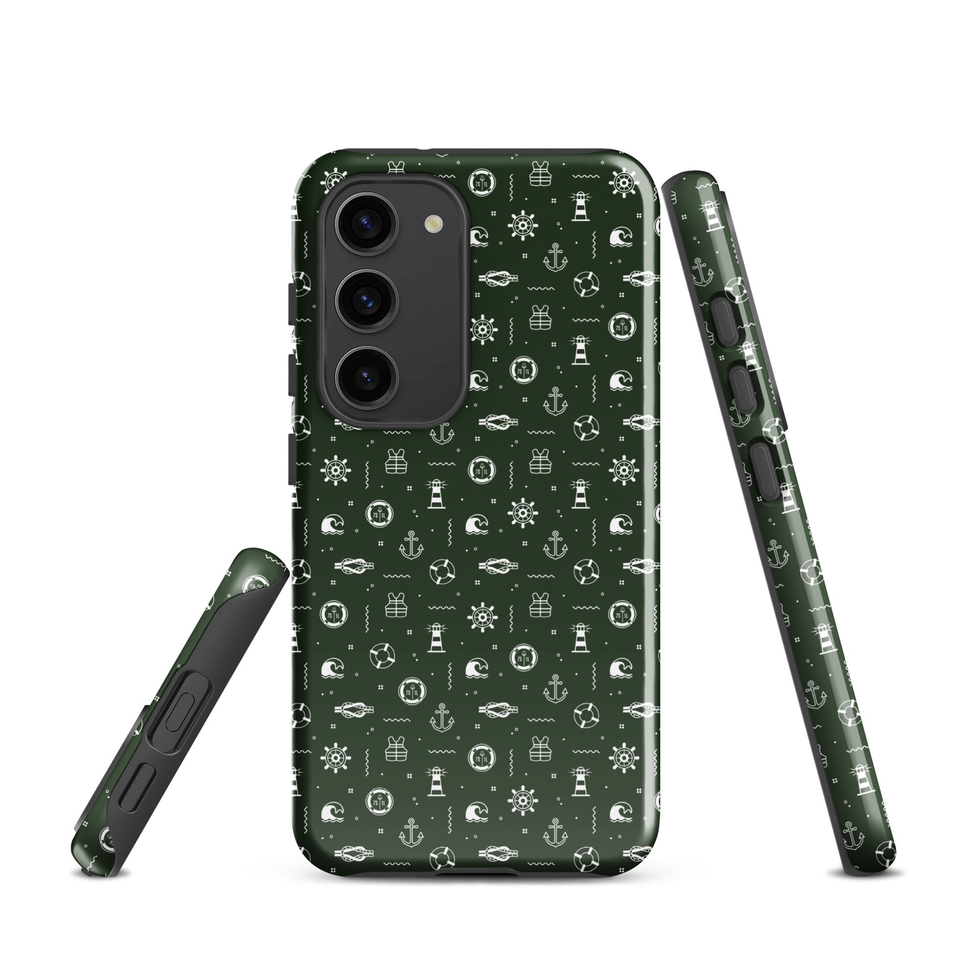 7SHORT1LONG® Anchor Seafarer Samsung Galaxy S23 case with nautical design, glossy tough phone cover showing front view.