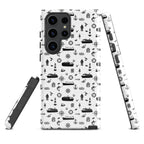 Samsung Galaxy S23 Ultra case with cargo ship design from 7SHORT1LONG® featuring a glossy, durable protective exterior.