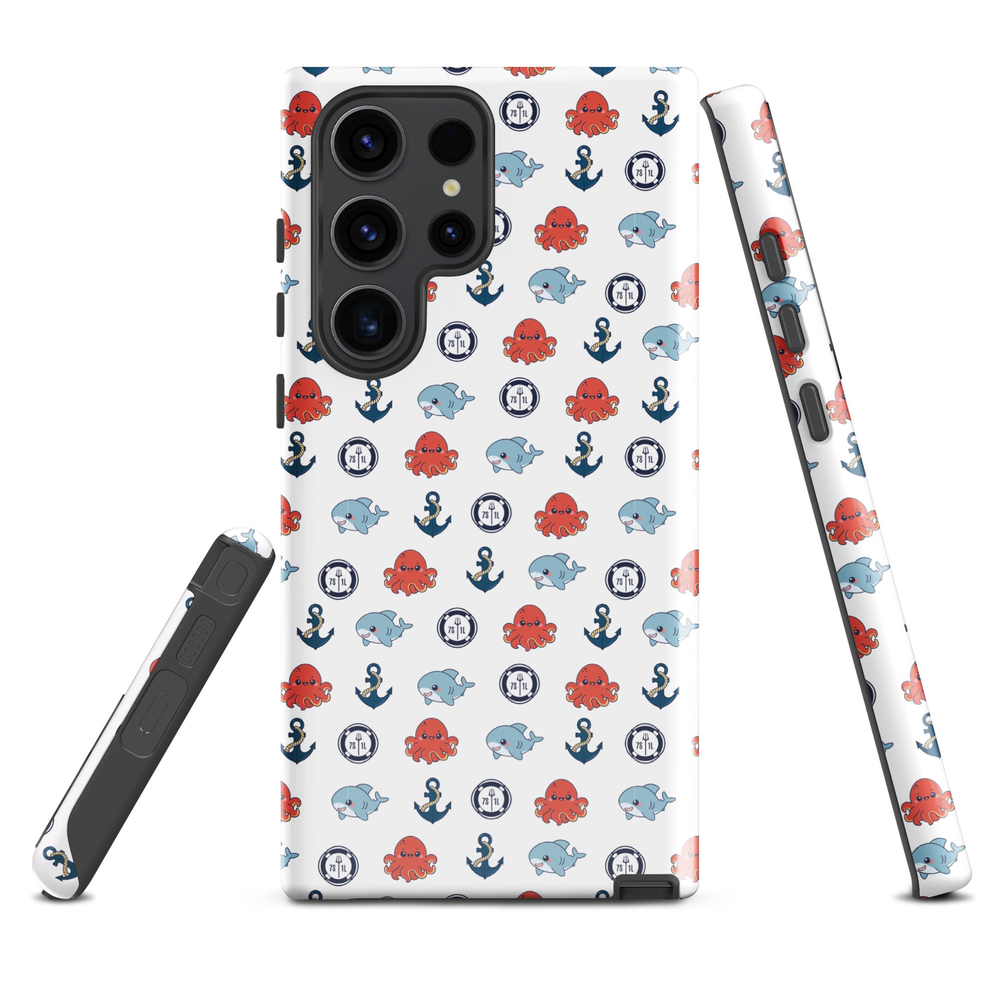 Cute Ocean Party Samsung Galaxy S23 Ultra case by 7SHORT1LONG® with glossy marine-themed design and durable tough case material.