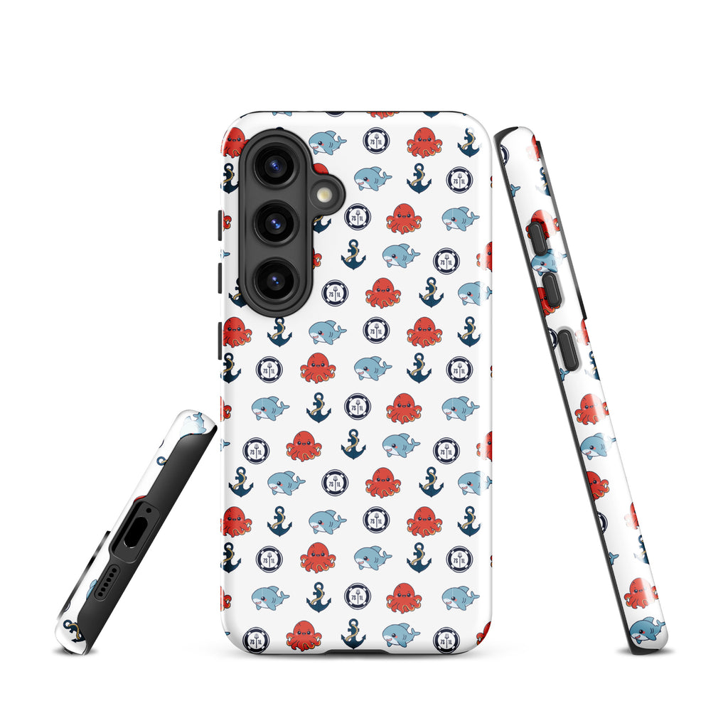 Cute Ocean Party Samsung Galaxy S24 case with fun marine design, glossy finish, and durable tough protection by 7SHORT1LONG®.