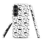 Samsung Galaxy S24 Plus case with cargo ship cargo design, 7SHORT1LONG® tough glossy protective cover, front view.