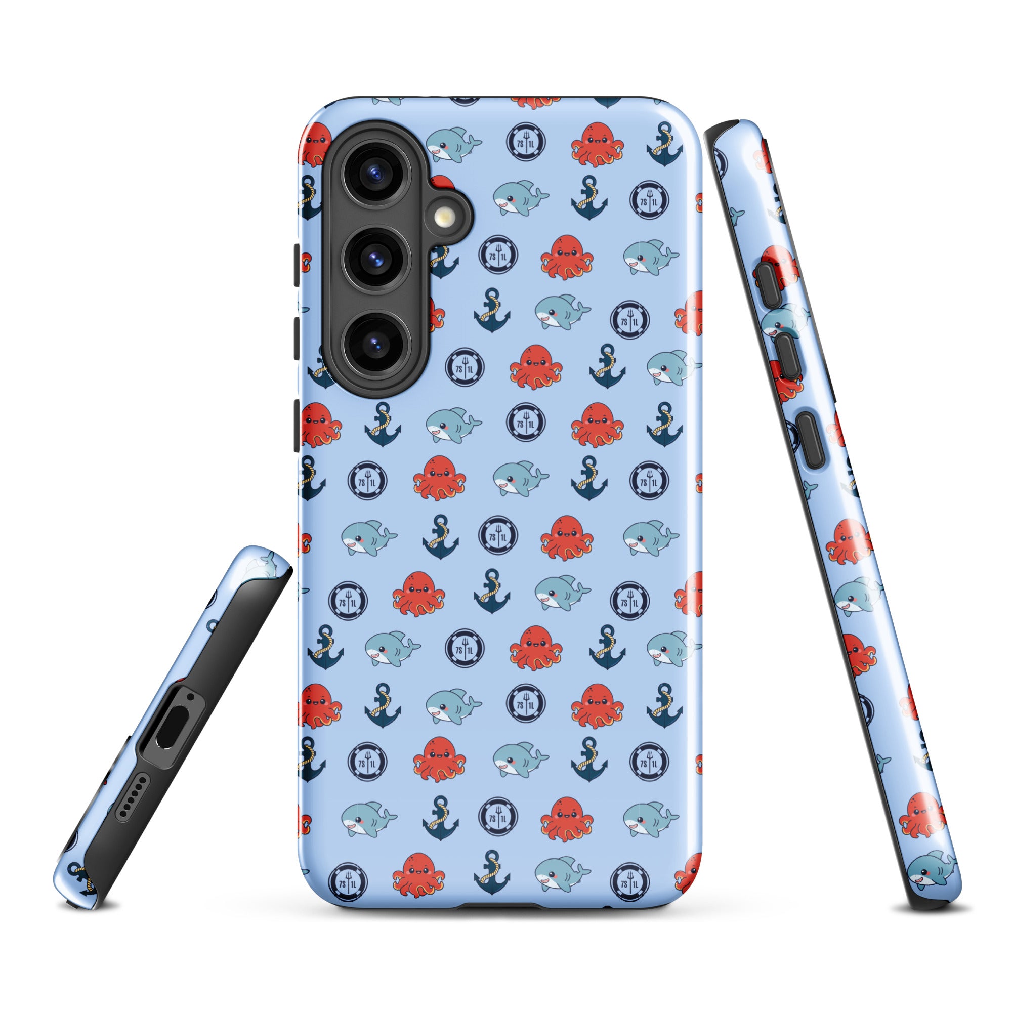 Cute baby octopus Samsung Galaxy S24 Plus case by 7SHORT1LONG® with a glossy ocean-themed design and durable tough case.