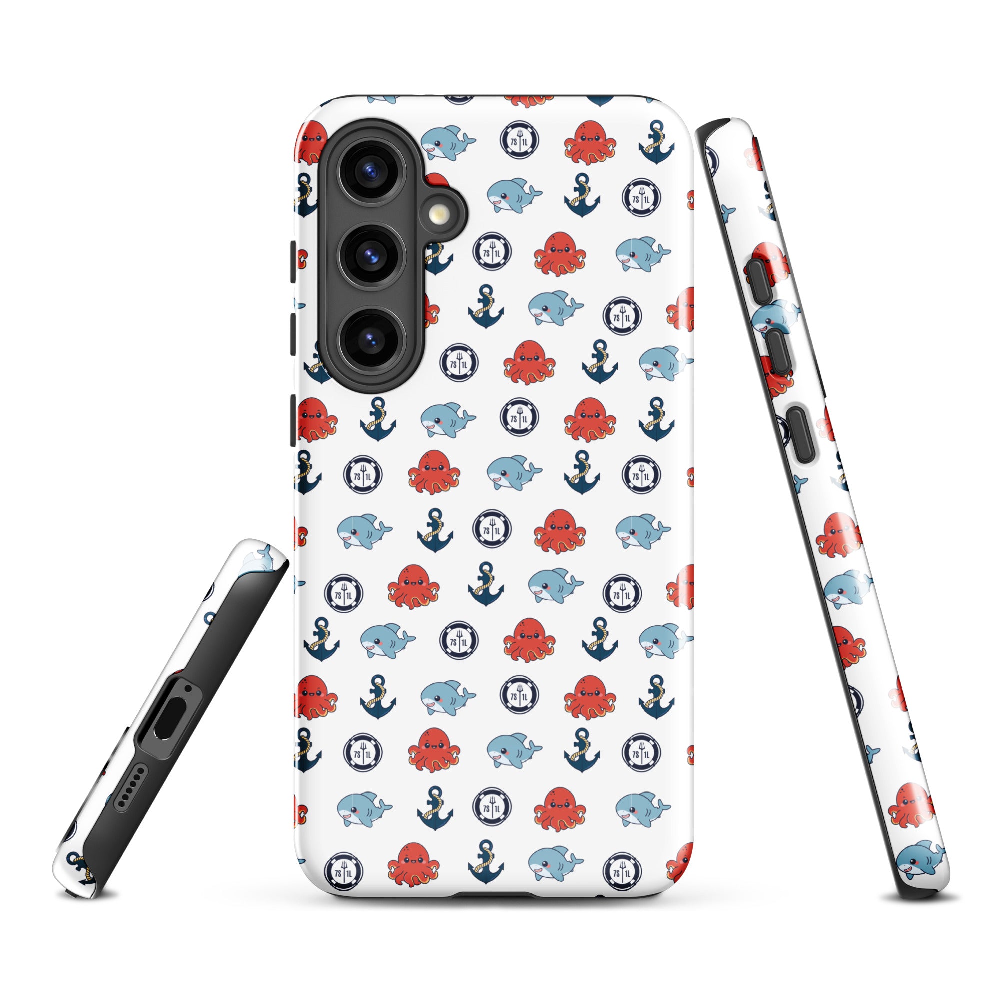 Cute Ocean Party Samsung Galaxy S24 Plus case by 7SHORT1LONG® with glossy marine-themed design on a tough protective cover.