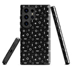 Phone case with black and white pattern on a white background