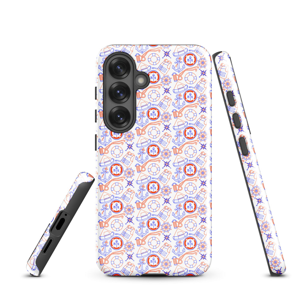Maritime duty-themed Samsung Galaxy S25 tough case by 7SHORT1LONG®, glossy finish with coast guard design.