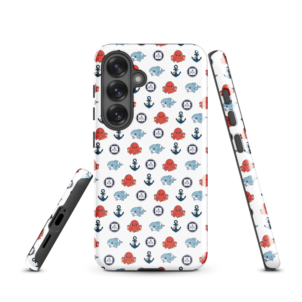 Cute Ocean Party Samsung Galaxy S25 case with marine design, durable tough case from 7SHORT1LONG® featuring glossy finish.