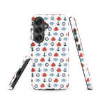 Cute Ocean Party Samsung Galaxy S25 case with marine design, durable tough case from 7SHORT1LONG® featuring glossy finish.