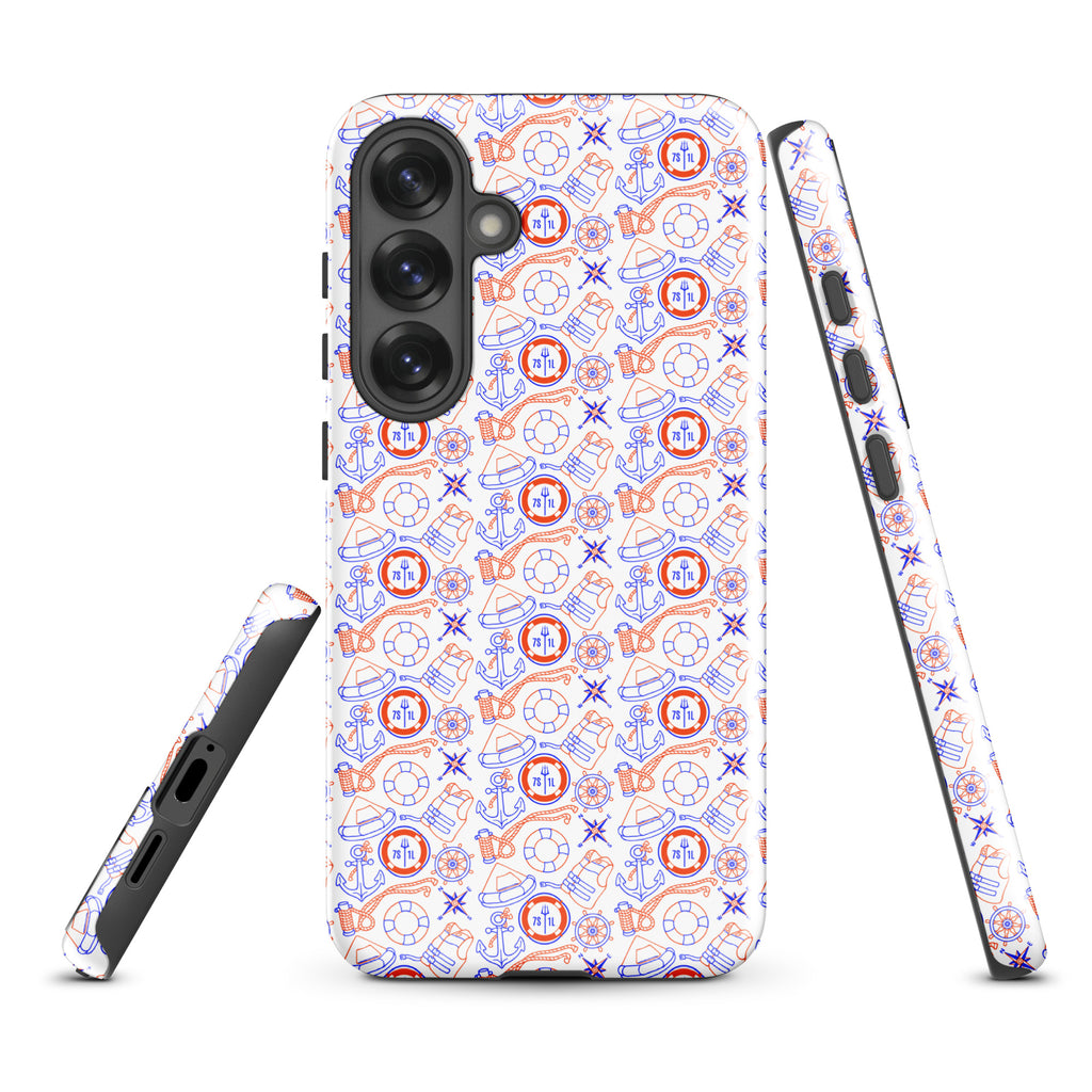 Samsung Galaxy S25+ phone case with maritime duty design by 7SHORT1LONG®, featuring a glossy, tough Coast Guard-themed protective cover.
